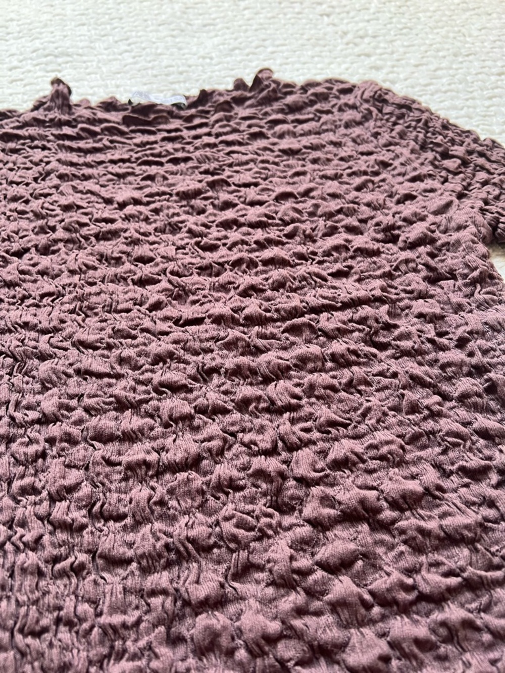 Zara Crinkle Textured Bubble Top Size Small Brown Minimalist - Picture 3 of 6